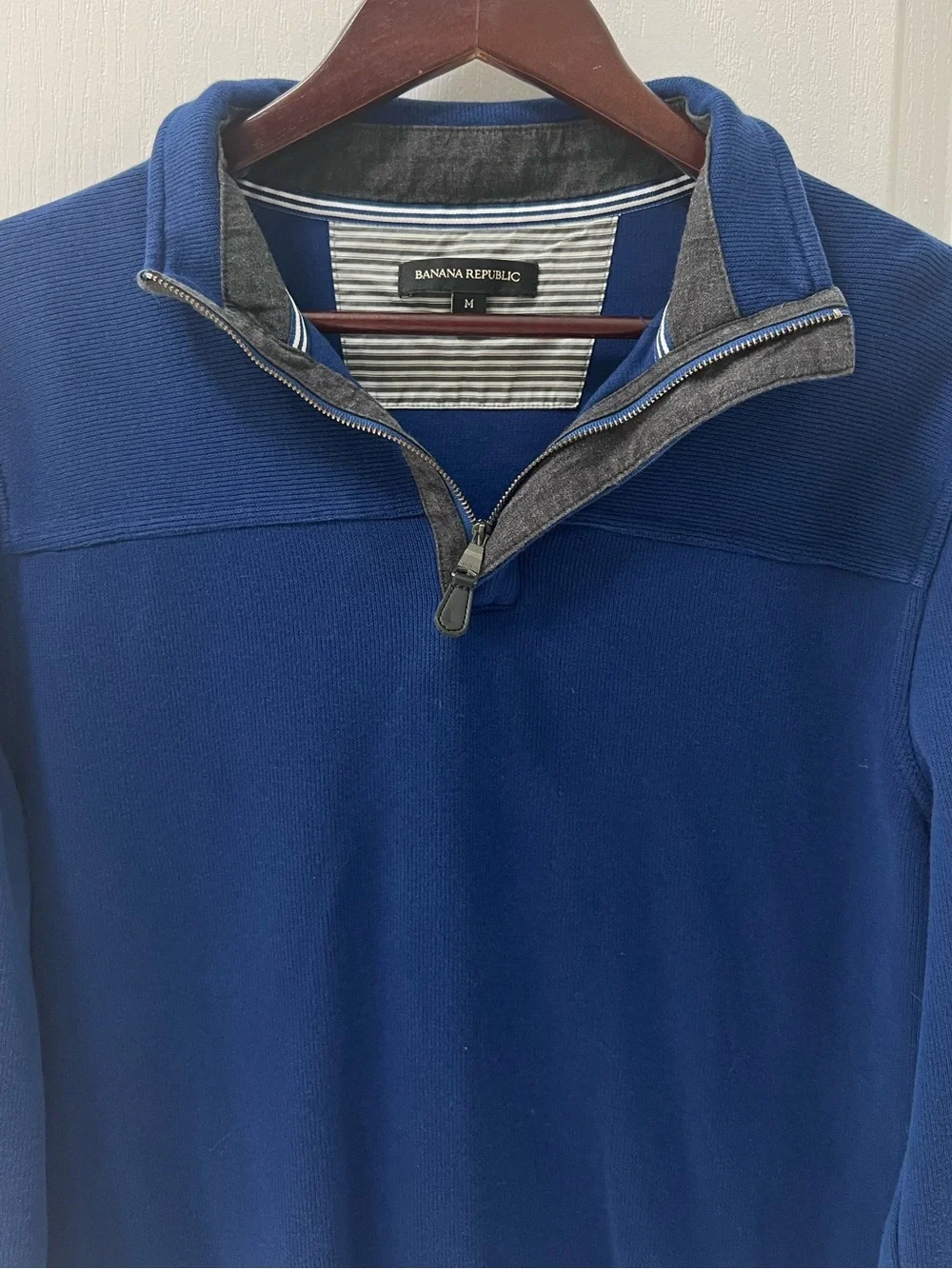 Banana Republic Military 1/4 Zip Knit Pullover Sweater Royal Blue Mens Medium